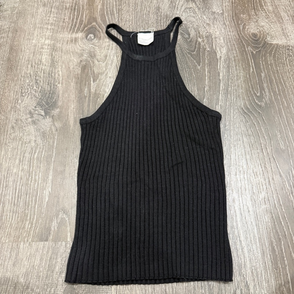 essentials by Full Tilt Black Ribbed High Neck Cropped Tank Top